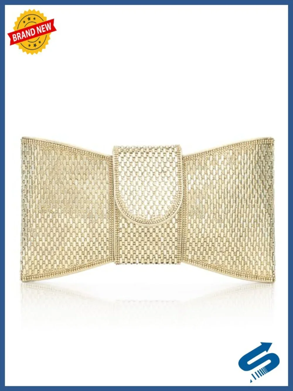 Rhinestone Bow Flap Clutch with Chain Strap - Fits iPhone